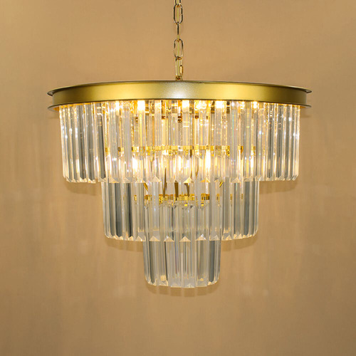 Lustre Pendente Ø50cm Cristal Dourado Transparente Pd1513