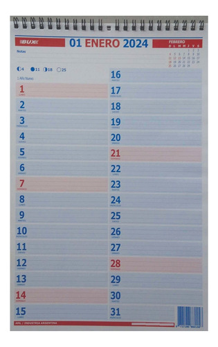 Calendario Organizador Mensual Espiral D 22 X 35 Cm Planific