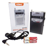 Mini Rádio De Bolso Am/fm/sw Le-650- Lelong + 2 Pilhas