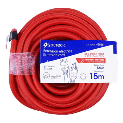 Extensión Reforzada Aterrizada 15 M 3x12 Awg / Volteck Color Rojo