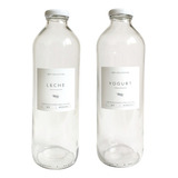 Set 2 Botellas De Vidrio Etiquetas Lavables Leche + Yogurt