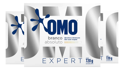 Kit 3 Lava-roupas Brancas Pó Omo Expert 720g - Lançamento