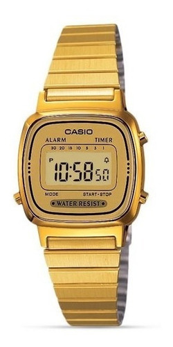 Relógio Casio Retro Vintage Gold Para Mulheres La-670wga-9df Cor De Fundo: Pulseira De Café Clara, Cor Dourada, Moldura, Cor Dourada