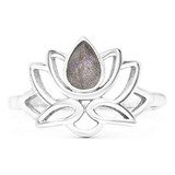 Cut Pear Labradorita Lotus Ring 925 Sterling Silver Étnico V