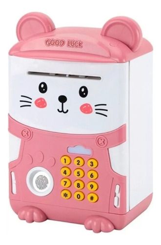 Alcancía Gato Ahorro Automática Contraseña Huella Y Sonido Color Rosa Animales