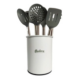 Set 6 Utensilios Nylon Mango Madera Cocina Hogar Completo