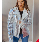 Campera Abrigo Chaqueta Metalizada Con Corderito