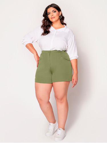 Shorts Plus Size Feminino Confortável Cintura Alta E Bolso