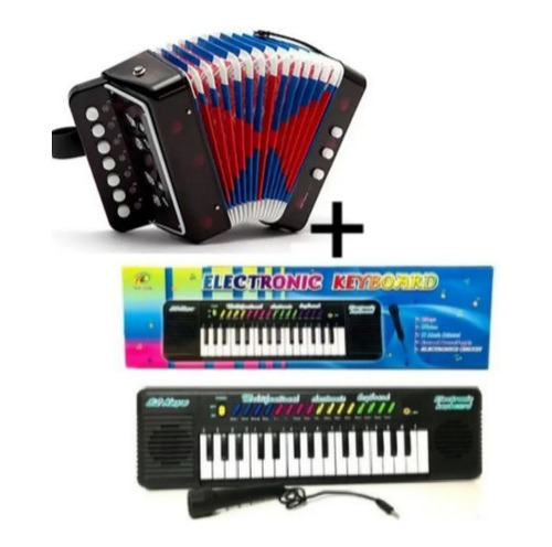 Kit Instrumento Musical Infantil Acordeon Sanfona + Teclado 