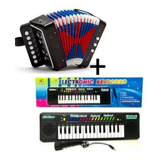 Kit Instrumento Musical Infantil Acordeon Sanfona + Teclado 