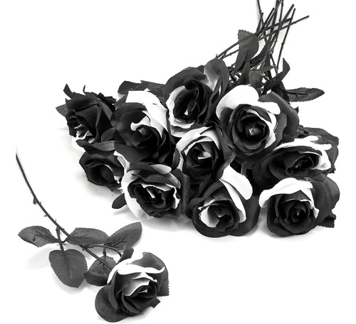 Ramo Rosas Artificiales Boda Gotica Blanco-negro.