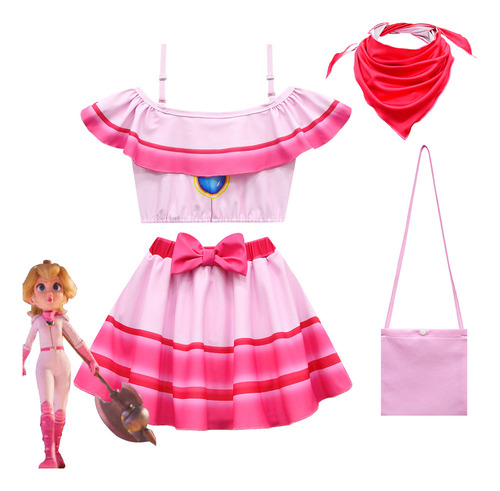 Traje De Baño Niñas Mario Princesa Peach Con Bolsa Y Bufanda