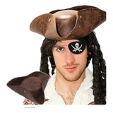 Chapéu Tricórnio Couro Fake P/ Fantasia Pirata Jack Sparrow