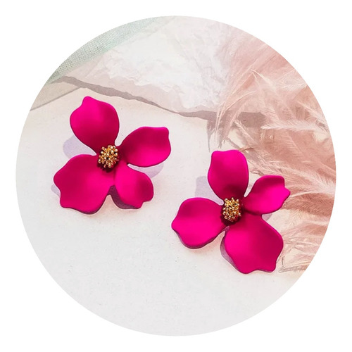 Hermosos Aretes Para Mujer Flor Resplandeciente Rosa Metalic