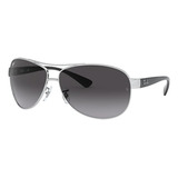 Anteojos De Sol Ray-ban Rb3386 Standard Con Marco De Metal Color Polished Silver, Lente Grey De Policarbonato Degradada, Varilla Polished Silver De Metal