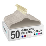 50 Ganchos Para Ropa Terciopelo Antideslizante Premium Color Beige