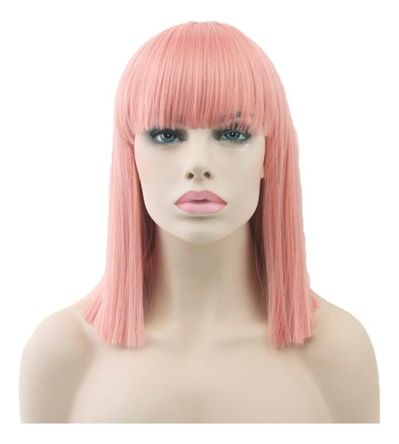 Peluca Corta Bob Carre Rosa Drag Cosplay Teatro Fantasia