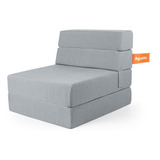 Sofa Cama Individual Agusto ® Sillon Puff Plegable Colchon Color Gris Claro