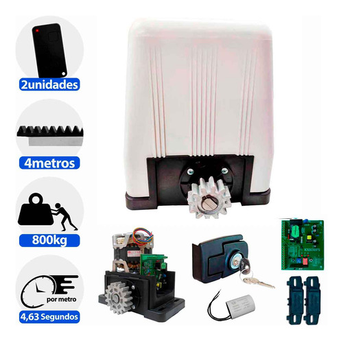 Kit Rossi Motor Portão Eletrônico Dz4 Sk 36 - 4m Cremalheira