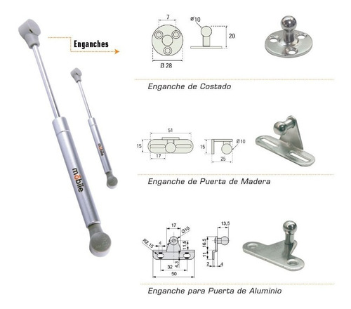 Brazo Gas Mini Puerta Hidráulico 80 Nw - 204mm X 2 Unds