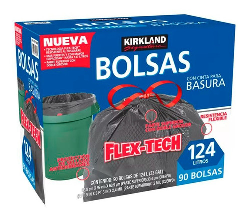 Bolsas De Basura Con Cordón Extra Grande Kirkland 124.9 Lt