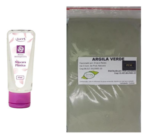 Argila Pura Verde 500g E Máscara Plástica Rosa Mosqueta