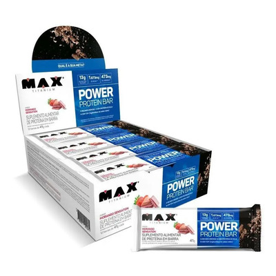 Power Protein Bar 41g Display Com 12 Unid Max Titanium Sabor Morango Sensation