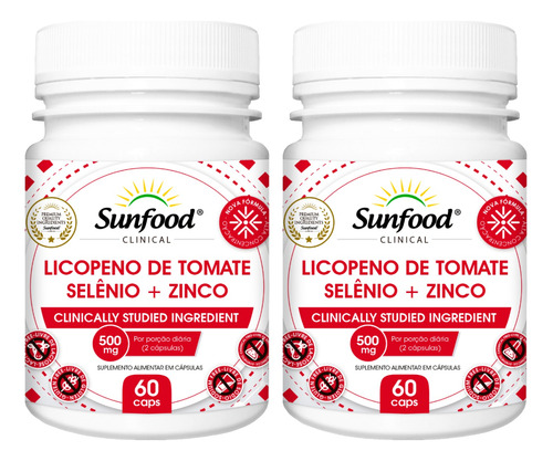 Kit - 2 Licopeno De Tomate Selênio + Zinco = 120 Capsulas