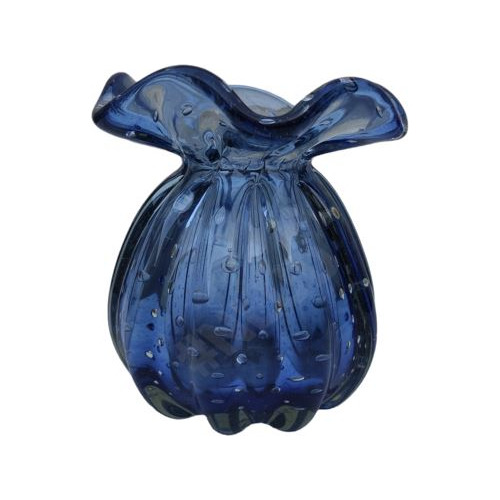 Centro De Mesa Murano Azul Marinho E Âmbar 16cm Trouxinha