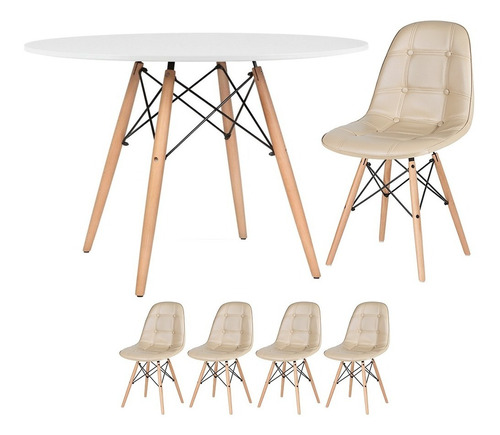 Kit Jantar Eames Mesa 120 Cm 4 Cadeiras Estofadas Botone Av