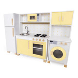 Cozinha Infantil Amarela Com Geladeira E Máquina De Lavar