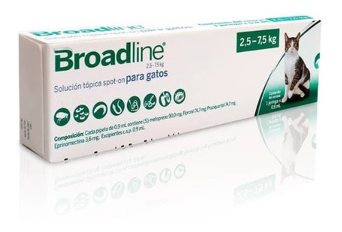 Broadline Pipeta Antipulgas Garrapata Sarna Gato 2,5 A 7,5 K