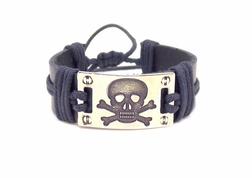 Pulseira De Couro Masculina Caveira Bijuterias