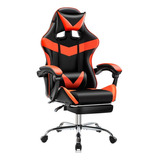 Silla Gamer Pro Con Apoya Pies Pata Metal Cromada 