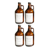 Set 4 Lavadero Botellon Vidrio Ambar Growler Con Etiquetas