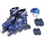 Patins Inline Azul Tamanho Ajustável C/ Kit Proteção