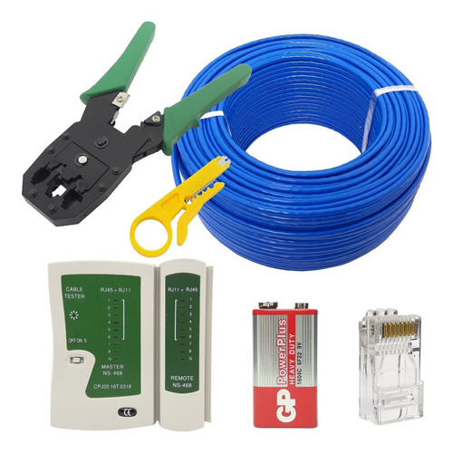 Kit 100m Cabo Rede Testador Alicate 50plug Rj45+9v (c)