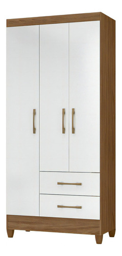 Closet Armario Lima De Madera 3 Puertas 2 Cajones Color Natural/blanco