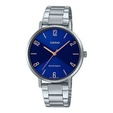 Reloj Mujer Casio Ltp-vt01d-2b2udf Color De La Correa Plateado Color Del Bisel Plateado Color Del Fondo Azul Acero