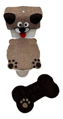 Jogo Tapete De Banheiro Em Crochê Modelo Cachorrinho 3 Peças
