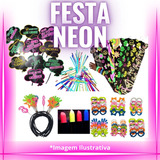 Kit Festa Neon 50 Pulseiras + 30 Adereços + 1batom De Brinde