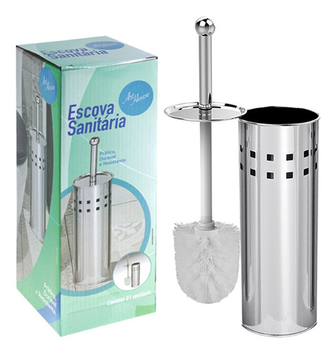 Escova Inox Sanitaria Banheiro Vaso Sanitario Suporte Aço