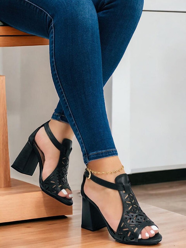 Tacone Sandalia Mujer Despuntado Dama Zapatos Láser Cuadrado