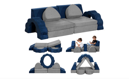 Sofa Modular Para Niños Peq,espuma Multifuncional Gris-azul