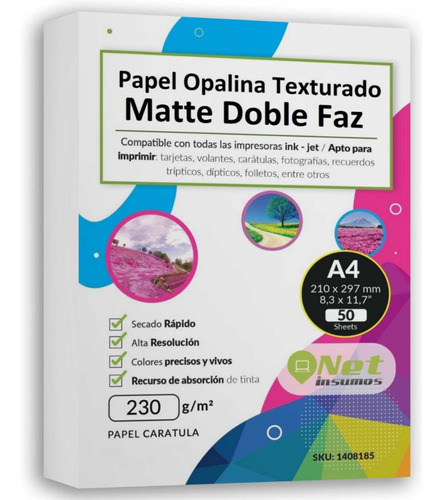 Papel Opalina Texturada Doble Cara A4 Matte  50hj 230gr