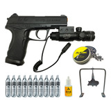 Pistola 4.5mm Profissional Co2 Gamo C15 + Laser + Combo Tiro