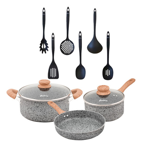 Set 11 Pza Batería Aluminio Granito Forjado Stone Utensilios