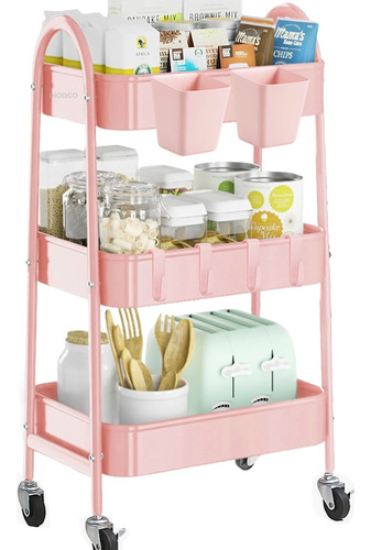 Carrito Organizador Multiusos 3 Niveles Con Ruedas-rosa