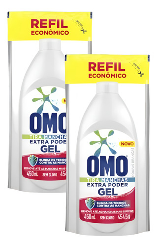 Kit 2 Alvejante Líquido Omo Branco Tira Manchas Refil 450ml