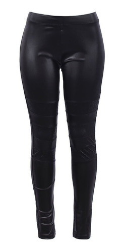 Calça Legging Preta Cirrê Com Detalhe Animal Print